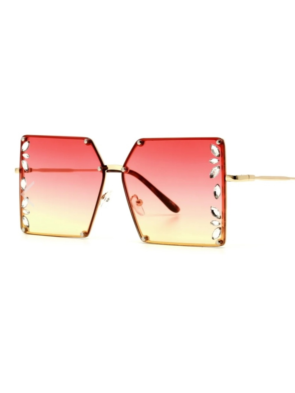 Stylish Pink Rimless Oversized Square Sunglasses with Delicate Rhinestones NWOT